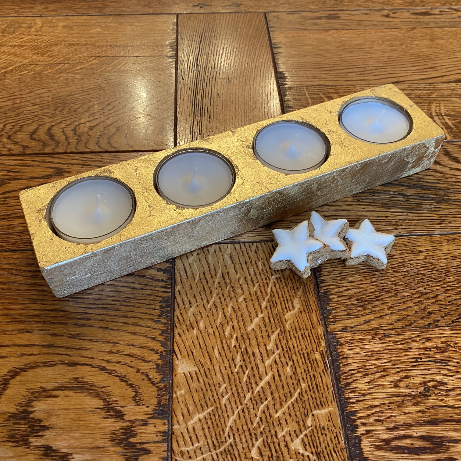 Blattgold Holzleuchter